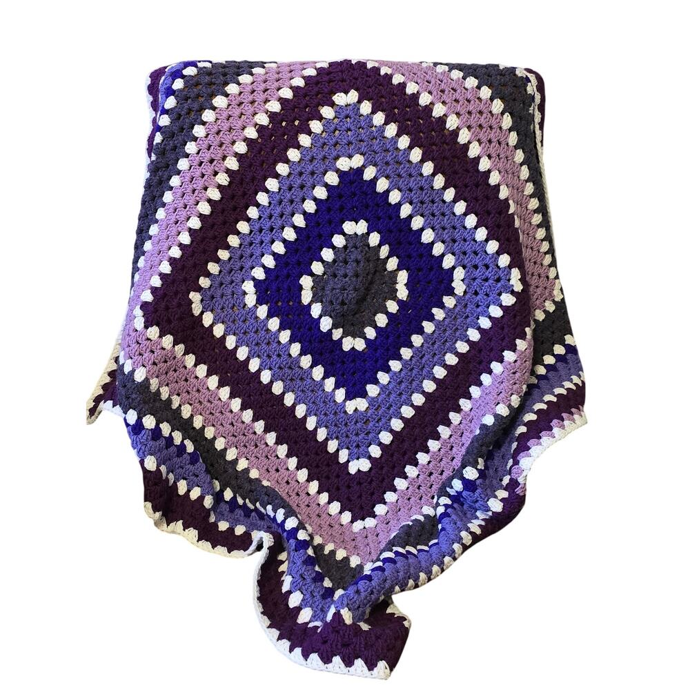 Handmade Crochet Purple Pink Open Knit Warm L 45" W 45" Square Throw Blanket